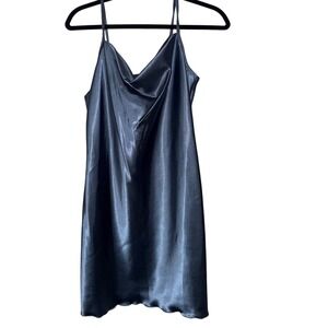 Bebe Vintage 90's Y2K Blue Satin Cowl Neck Metallic Mini Slip Dress M Cocktail